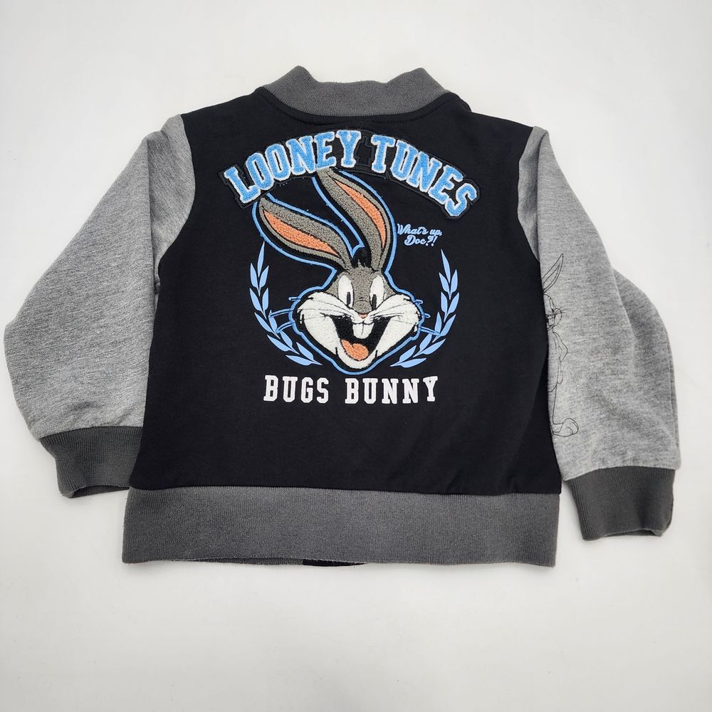 Loony Tunes Bugs Bunny Boys Toddlers Light Jacket Size 4/5 Black Gray Zip‎